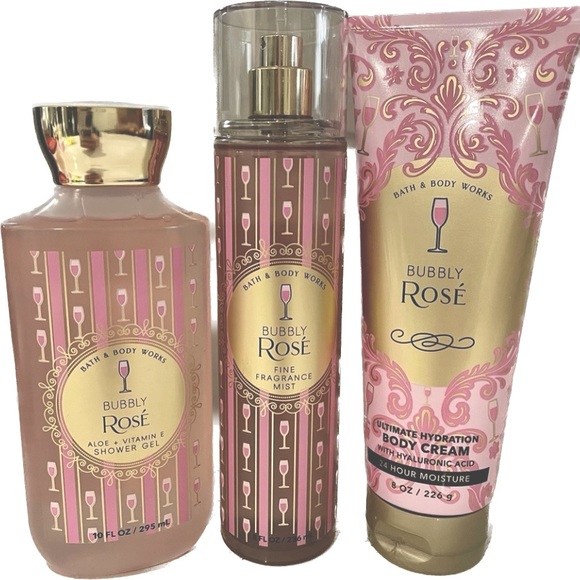 Bath & Body Works Bubbly Rosé Champagne Mist Spray Body Cream Shower Gel Spa Set - Picture 2 of 9